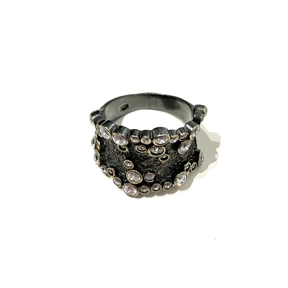 Blackened Sterling Silver Organic CZ Band Ring - Picture 11 of 12